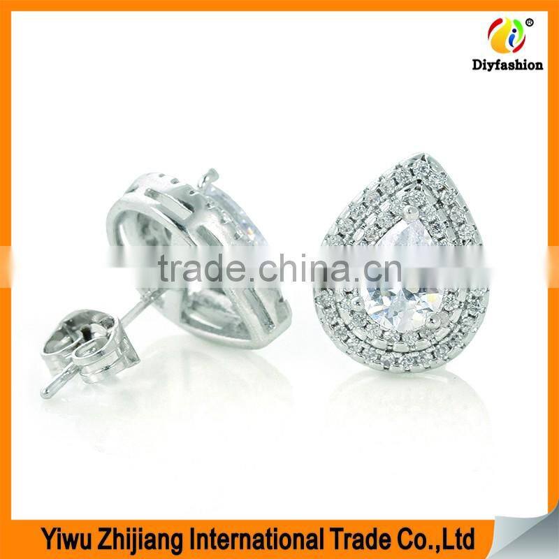 Double lip edge water droplets shape Inlay zircon stud earrings