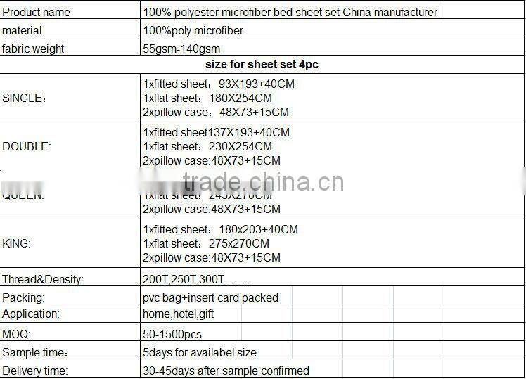 100% polyester microfiber bed sheet set China manufacturer
