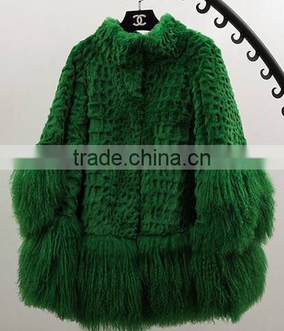 YR117 Mexico Style Fahion Fur Jacket Colored Genuine Mongolia and Rabbit Fur Coat