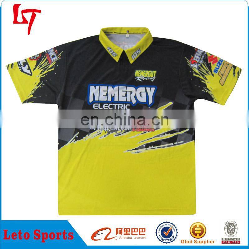 sublimation auto racing clothing yellow polo motocross jersey
