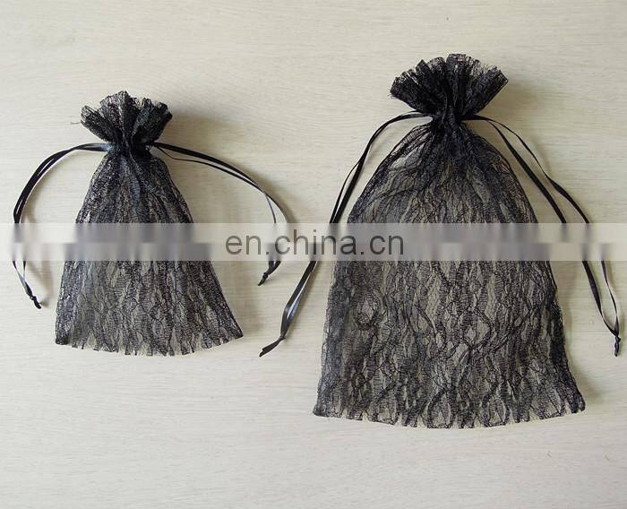 factory price black grace customized size gift lace drawstring bag