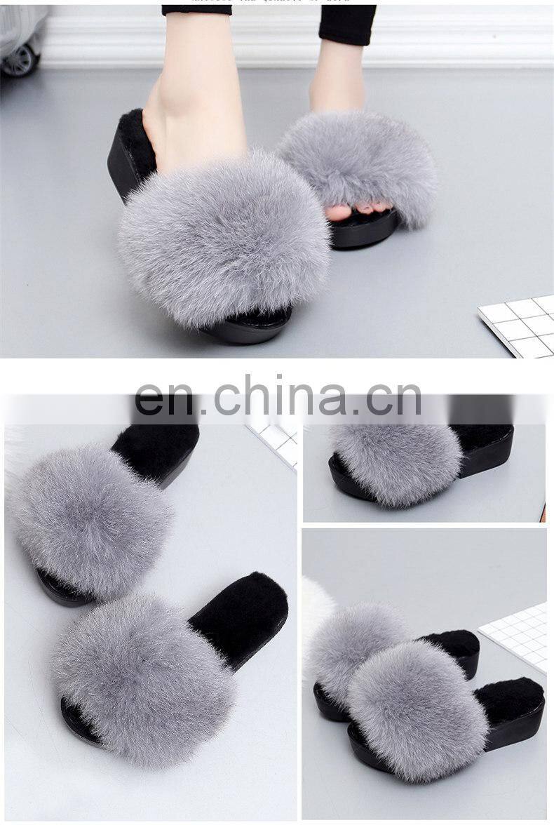 Wholesale Cheaper Fox Fur Shoes Slippers Fox Fur Slides Women Shoes