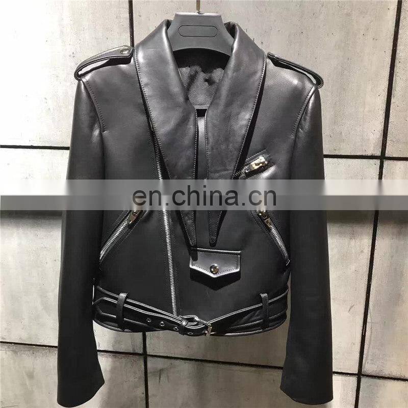 Handsome Motorcycle Spring Jacket Short Leather Zipper Jackets Leather for Women