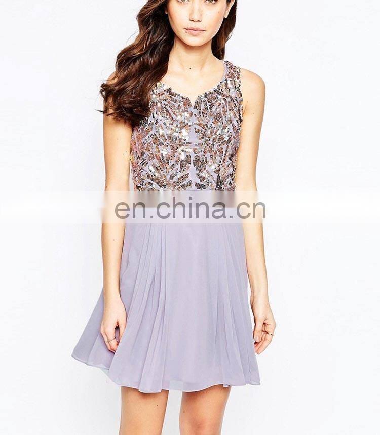 Ladies Beaded Sleeveless Short Prom Applique Dresses for Party Wear