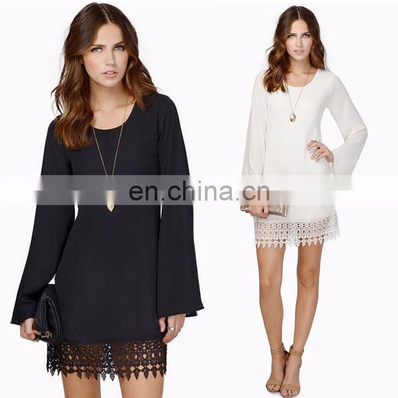 Long sleeves lace dress designer one piece dress with lace hem