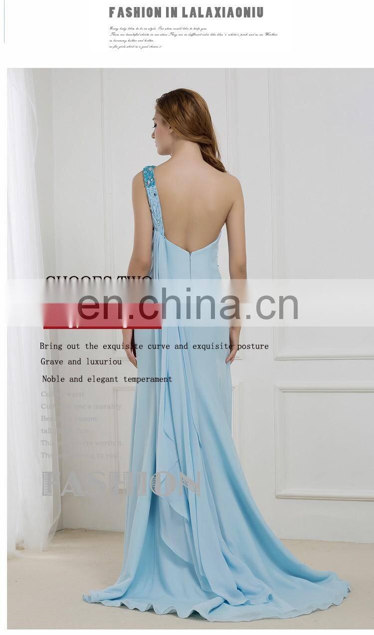 C5046 One shoulder beaded Side slit chiffon Sexy pakistani bridal dress