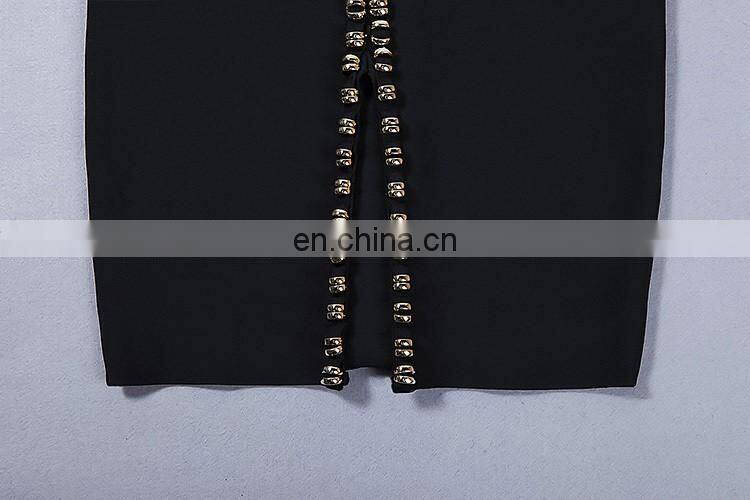 2017 fashion Black sleeveless O neck vent heavy beading beauty party dresses