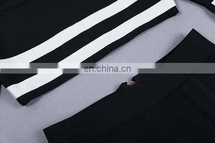 2017 new black and white strips navy style bandage dress 2pcs sets