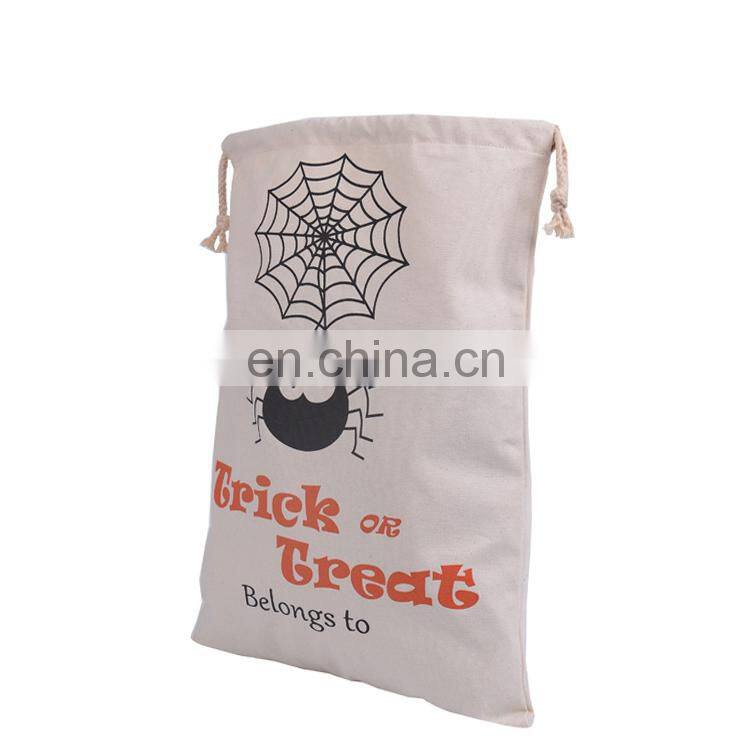 8 OZ Cotton Drawstring Bags Canvas Candy Bags Halloween Gift Bags Pumpkin Spider Hallowmas Tricks Or Treats Bags