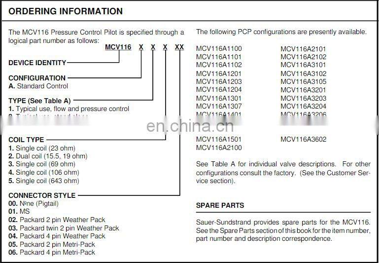 Sauer Danfoss MCV116 series MCV116A3206 MCV116A3501 MCV116A3502 MCV116A3602 Hydraulic control valve