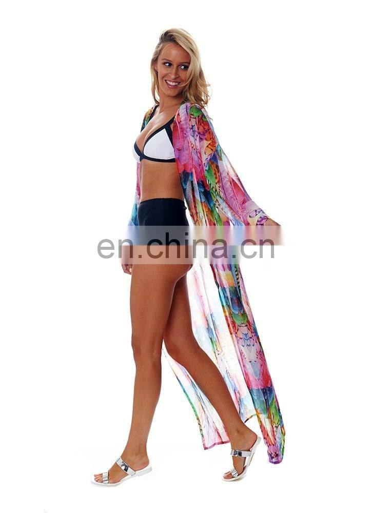 New Print Bohemian Long Chiffon Beach Dress Sarong Robe de Plage Kaftan Pus size Sexy Women Summer Dress Pareos Saida de Praia