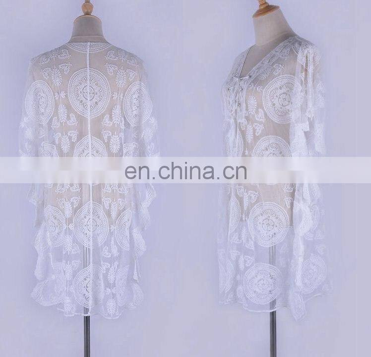 Sexy Lace Up Hollow Out Tassel See Through Midi Dress Oversized Summer Transparent V Neck Dress Plus Size Beach Cover Tunic