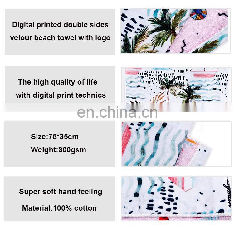 Hot sale home textile 100% cotton digital printed double sides soft towels velour beach towel with logo
