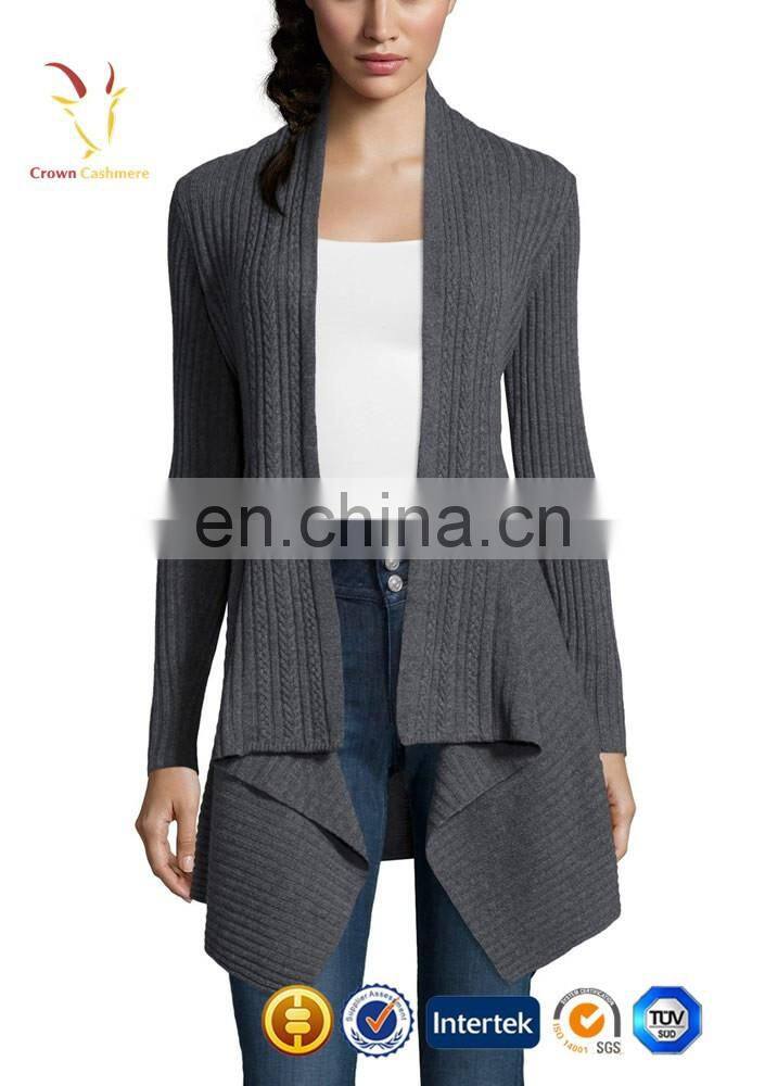 Ladies waterfall rib knitted cashmere cardigan sweater