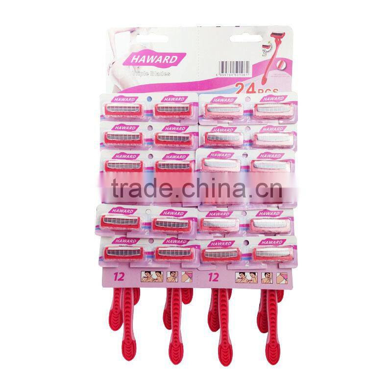 24pcs hanging card package triple blade hot sell market razor