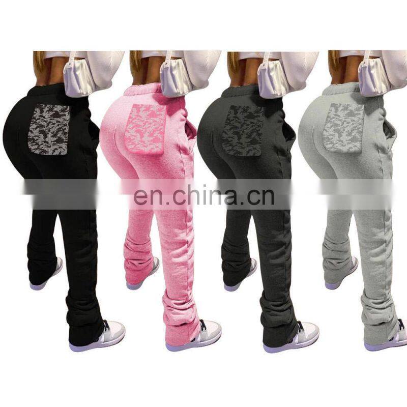 Wholesale Autumn and winter women's clothing with cashmere sweater fabric sports drawstring casual pocket pile pants