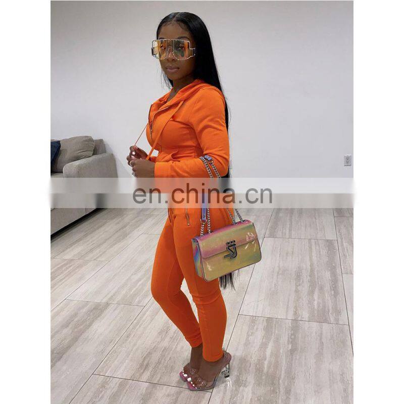Manufacturer wholesale spring new fashion sports and leisure suit zipper pocket two-piece custom LOGO