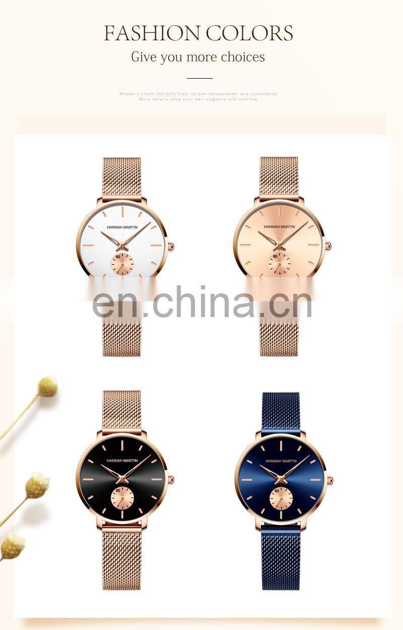 Hannah Martin 1335 Japanese Movement Luxury Ladies Watch Rose Gold Stainless Steel Mesh Belt Waterproof Quartz Wristwatches