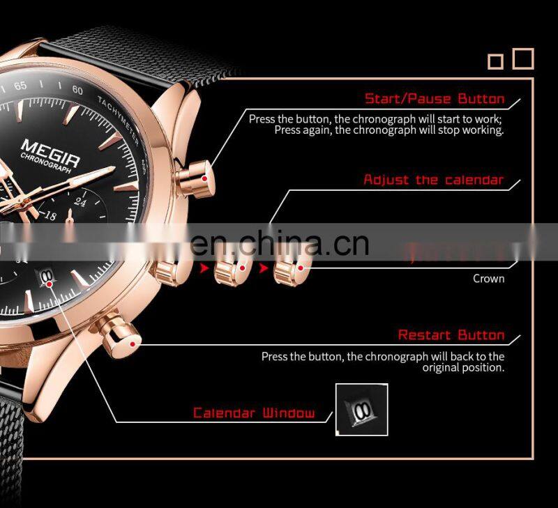 MEGIR 2153 Men Quartz Watches Military Sports Luxury Waterproof Luminous Mesh Band Chronograph Wristwatch