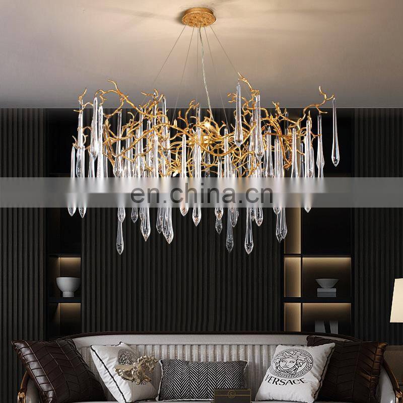 Modern Hanging Lighting Luxury Circle Rings Pendant Light Ceiling Gold LED Crystal chandelier luxury Copper Metal lighting