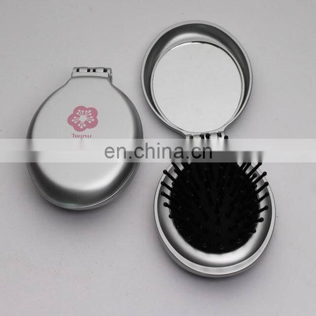 Customized Mini Pocket Size Oval Shaped Foldable Hair Brush with Mirror
