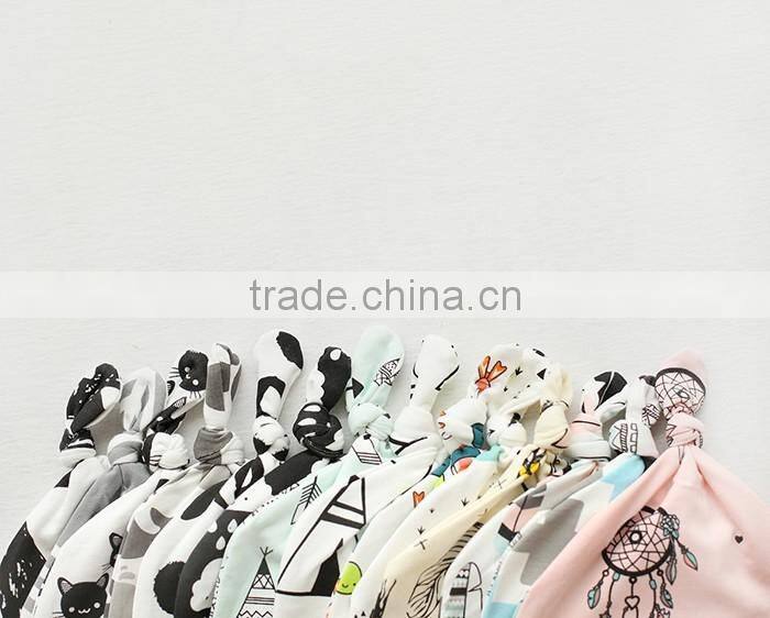 Breathable Kids Hat Boutique Cotton Cartoon Tied Angle Newborn Baby Cap For 0-2 Years In Stock