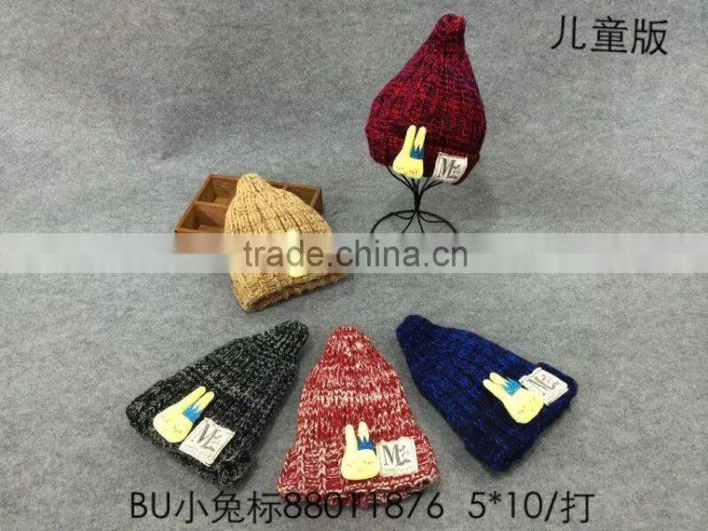 Lovely Rabbit Applique LOGO Label Sewed Pointed Boys Girls Winter Knitted Hats Beanie