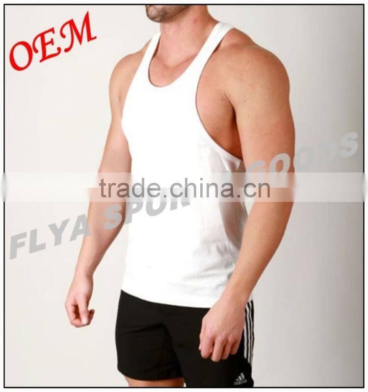 100% cotton plain white y-back gym singlet for men