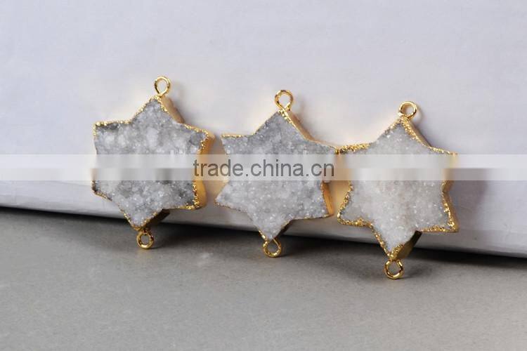 White Summer SALE Star Druzy Druzzy Drusy Electroplated 24K Gold Plated Double Bail Pendant