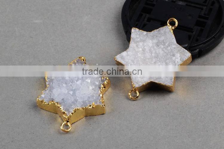 White Summer SALE Star Druzy Druzzy Drusy Electroplated 24K Gold Plated Double Bail Pendant