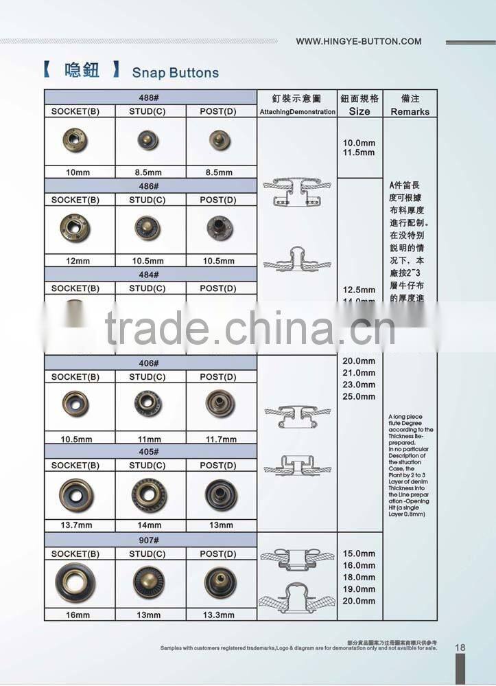 Sedex Audited Factory 2 Pillar Flat Cap Metal Popper Press Snap Studs Button