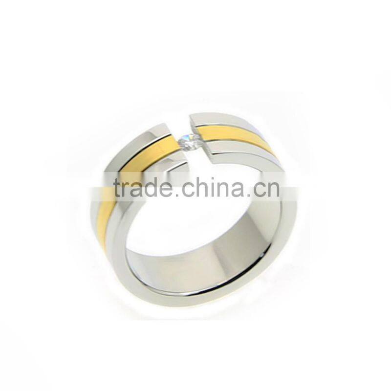 Stainless Steel Lathe Gold Plated Tension Setting Rings With Zircon