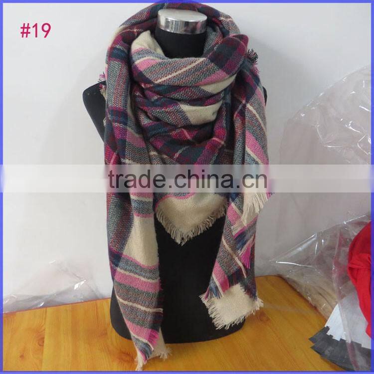 Hot selling winter tartan plaid scarf cashmere