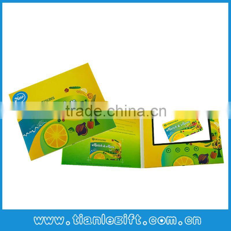Hardcover 7 inch lcd brochure card video brochure video book with pocket and booklet