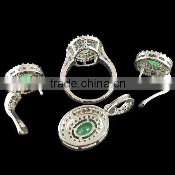 Sterling Silver Pendant,Sterling Silver Ring,Sterling Silver Earring,Silver Set Jewelry Set Zircon set Natural Emerald Sapphire