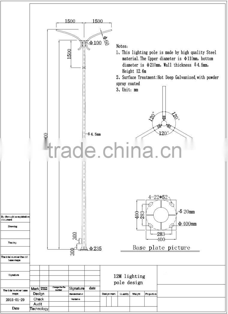 high quality steel pole street light pole galvanized lamp pole