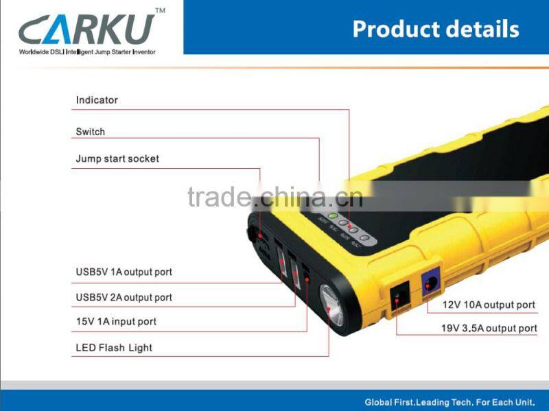 yellow and black case CARKU portable jump starter 18000mAh car battery booster