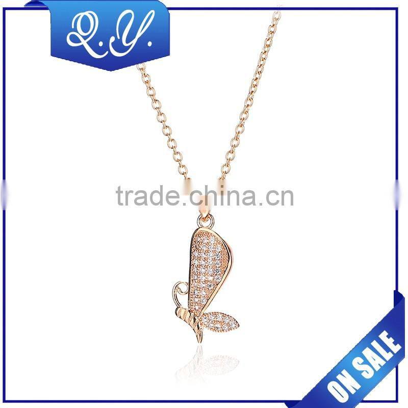 Fashion Jewelry Silver Color Shiny Gemstone Butterfly Pendant Necklace