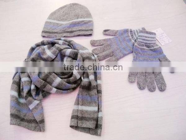 lambs wool stripe hat scarf gloves set