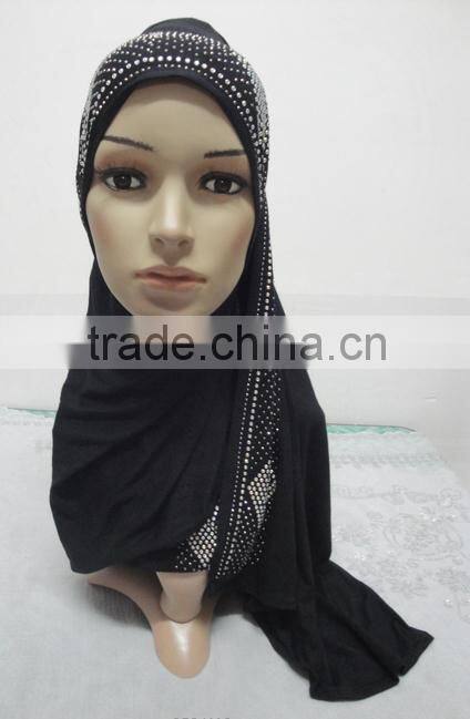 JL041 latest cotton jersey scarf with rhinestones,muslim hijab