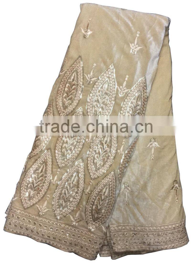 Wholesale olive green African velvet lace polyester velvet fabric