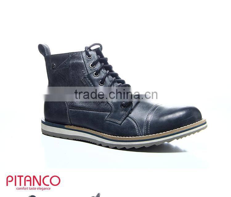 Navy burnished leather lace-up mens casual martin boots