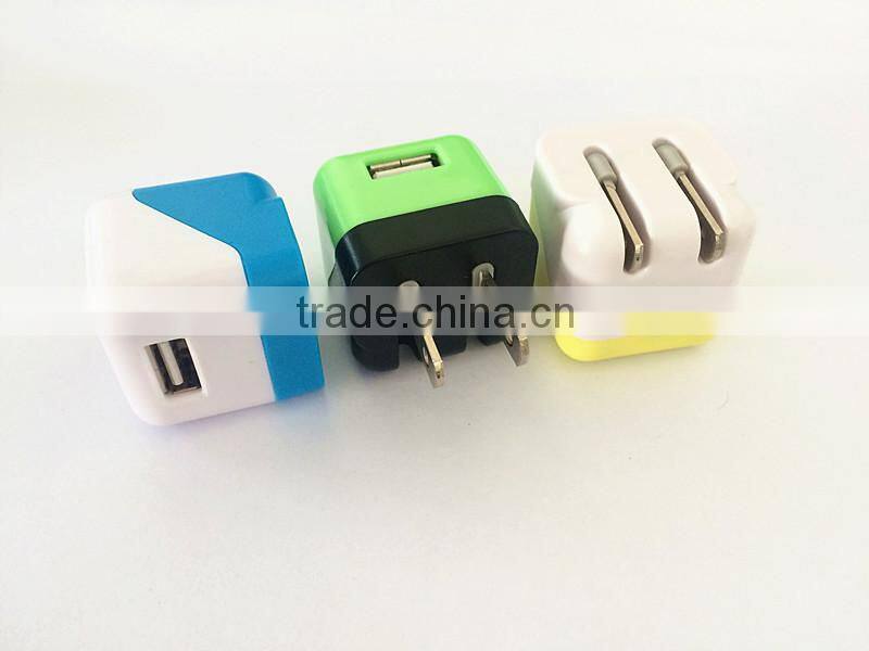 Customized colors US folding plug OEM wall charger 5V 1A wireless travel charger adapter for iPhone /Samsung