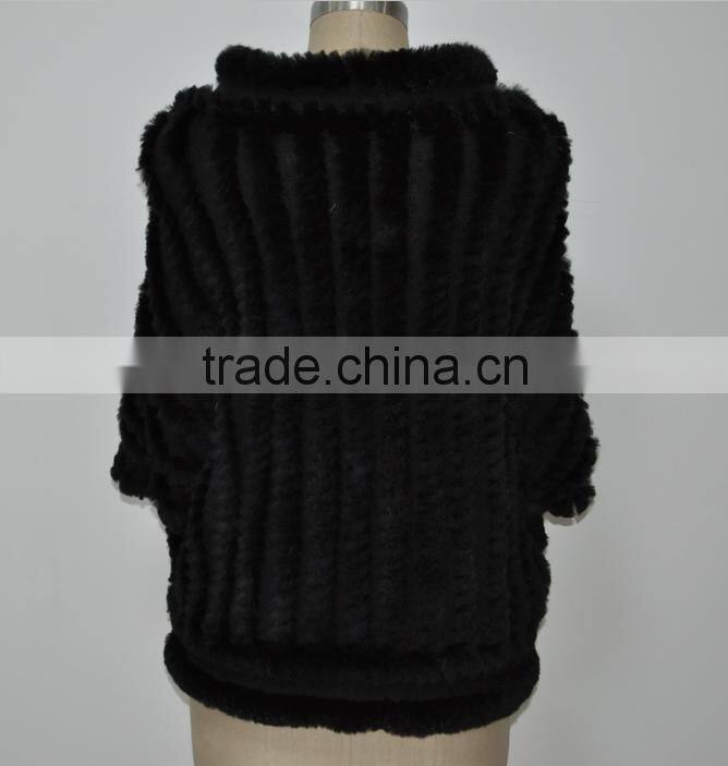 women fashion knitted real rabbit fur jacket LK16F012