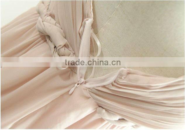 Inclined shoulder pressure fold long dress bridesmaid dress a little evening dressS02