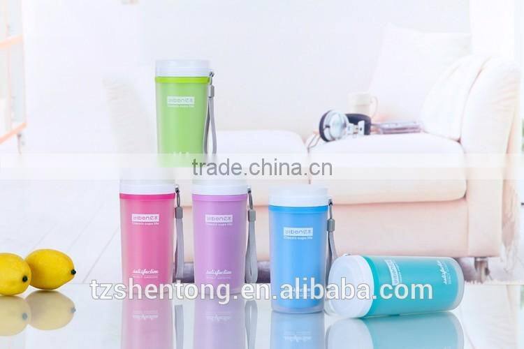 Wide mouth double wall portable bpa free plastic drinking water bottle