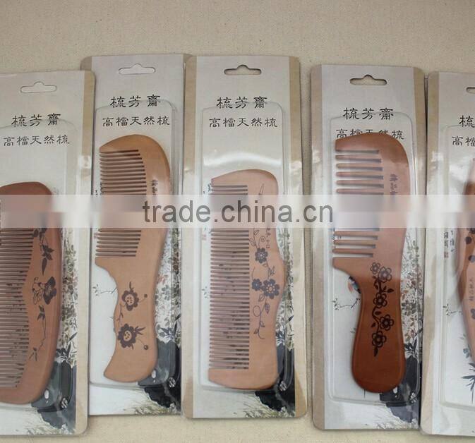 Natural handle combs peach material nature color hair wood comb hair combs with laser logo