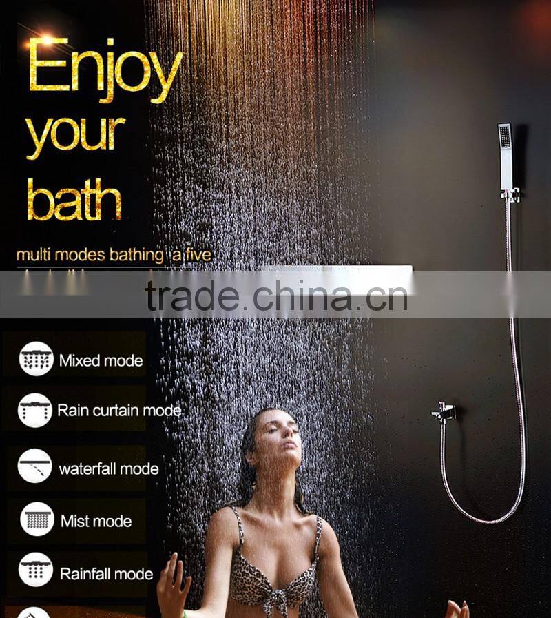 luxury shower system embeded ceiling multifunctional shower mixer bath set with rainfall,waterfall,mist spray,curtain