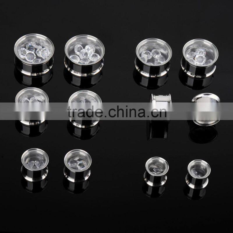 Ipink 6 Pairs Stainless Steel Movable Round Crystal Screw Ear Plugs Flesh Tunnels Stretcher Kit Gauges in Viaous Gauges Size