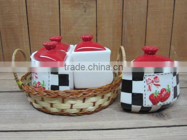 New strawberry emboss ceramic kitchen tools holder with tools